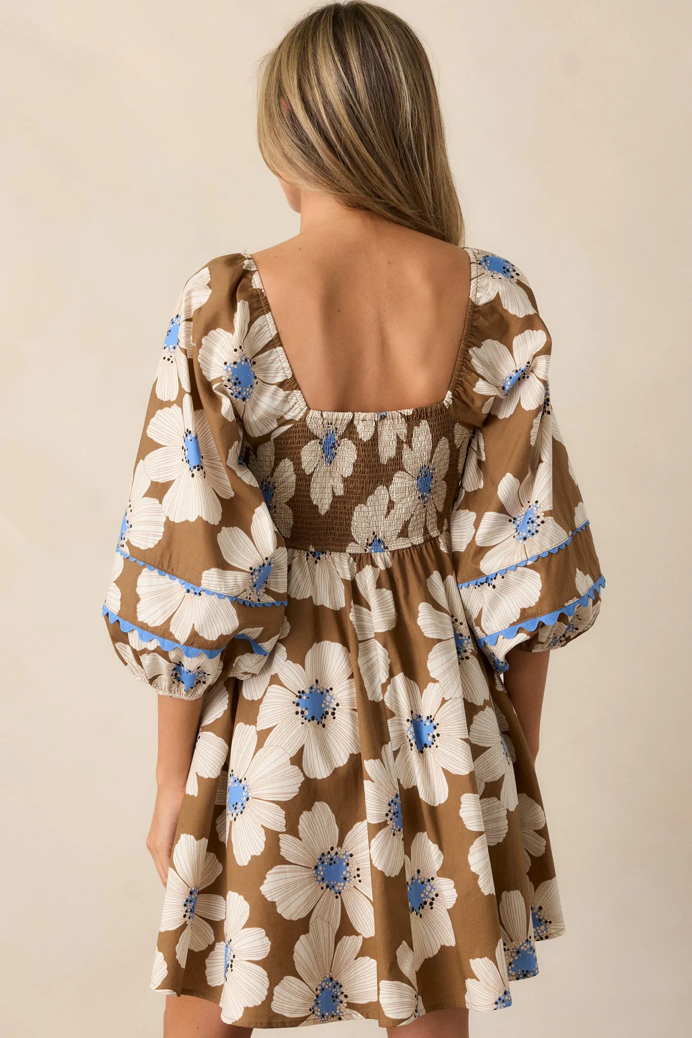 See The Spark 100% Cotton Camel Brown Floral Mini Dress