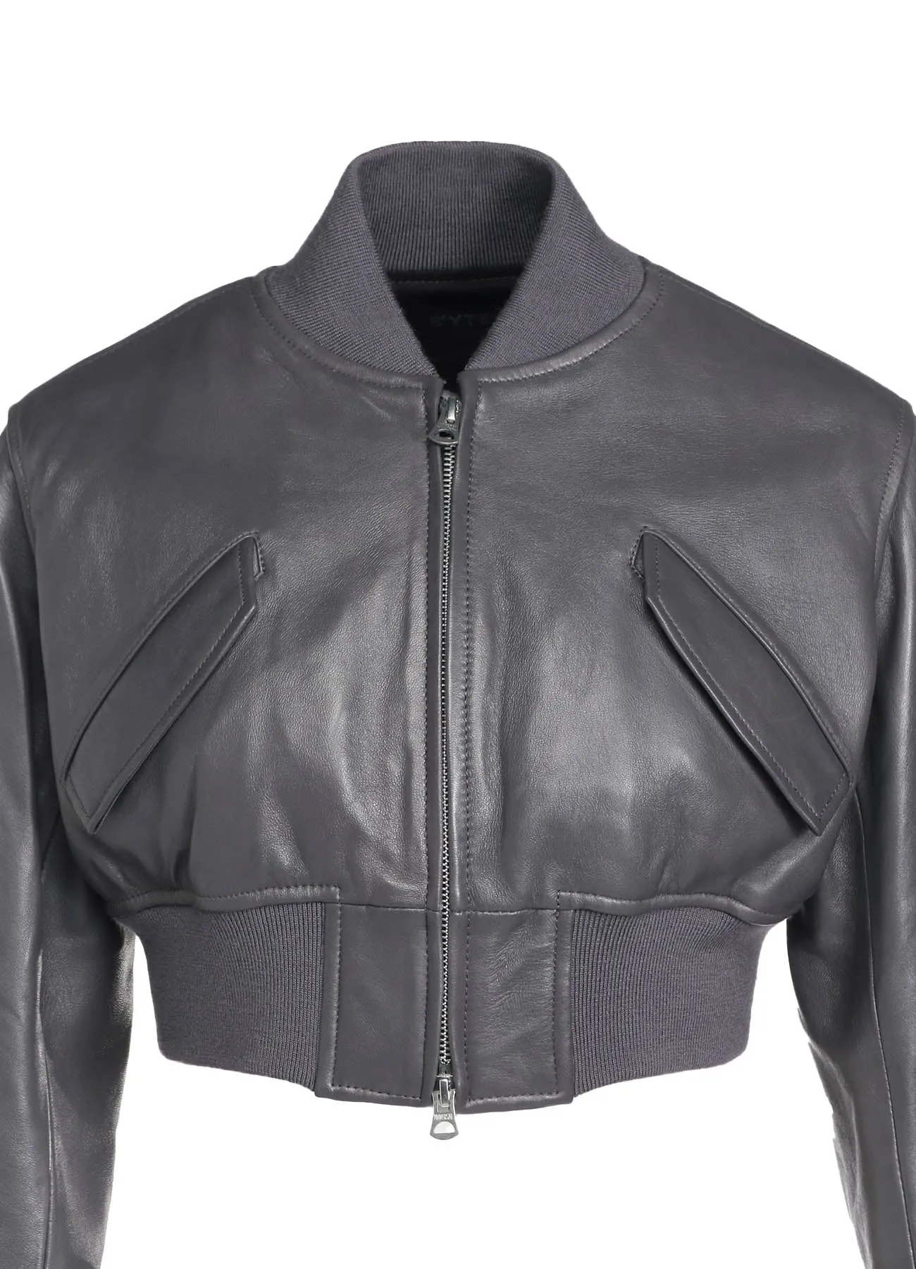 SEMI-VEGETABLE TANNED SHEEP LEATHER CROPPED BOMBER JACKET