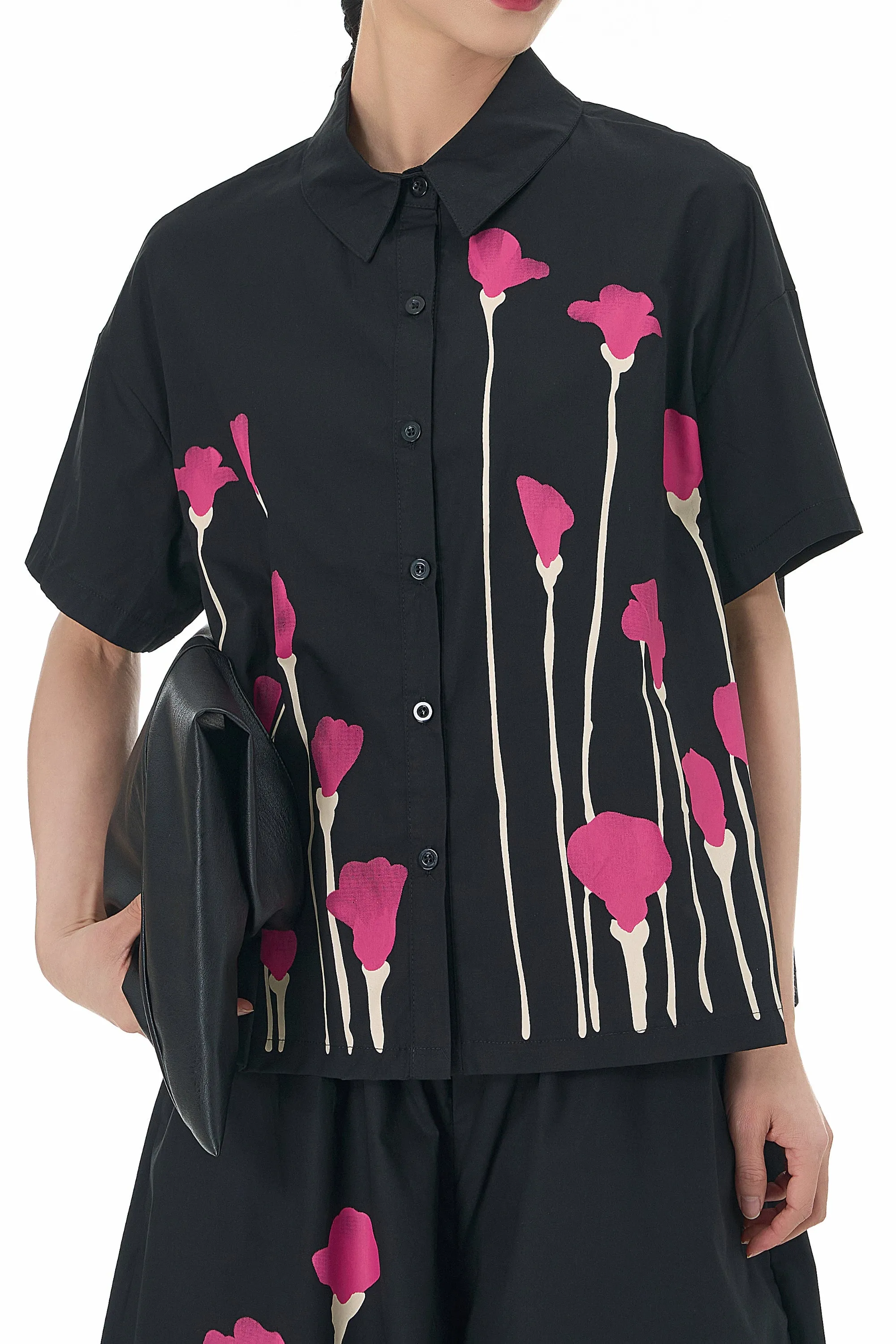 Shirt Coord Set With Pink Flower Print