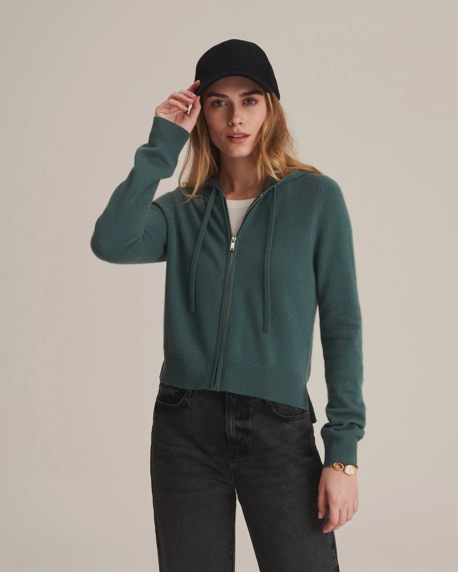 Signature Cashmere Cropped Zip Up Hoodie