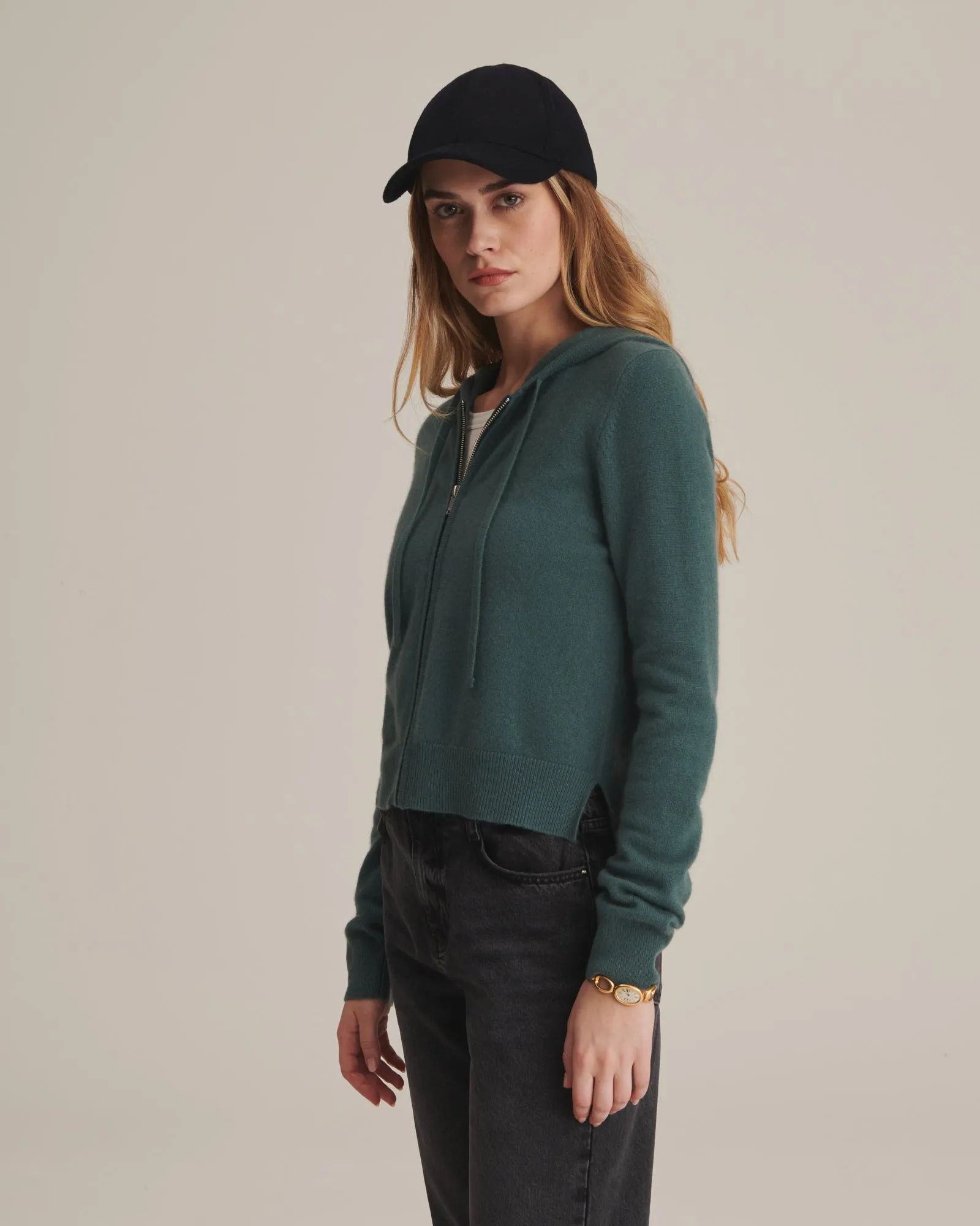 Signature Cashmere Cropped Zip Up Hoodie