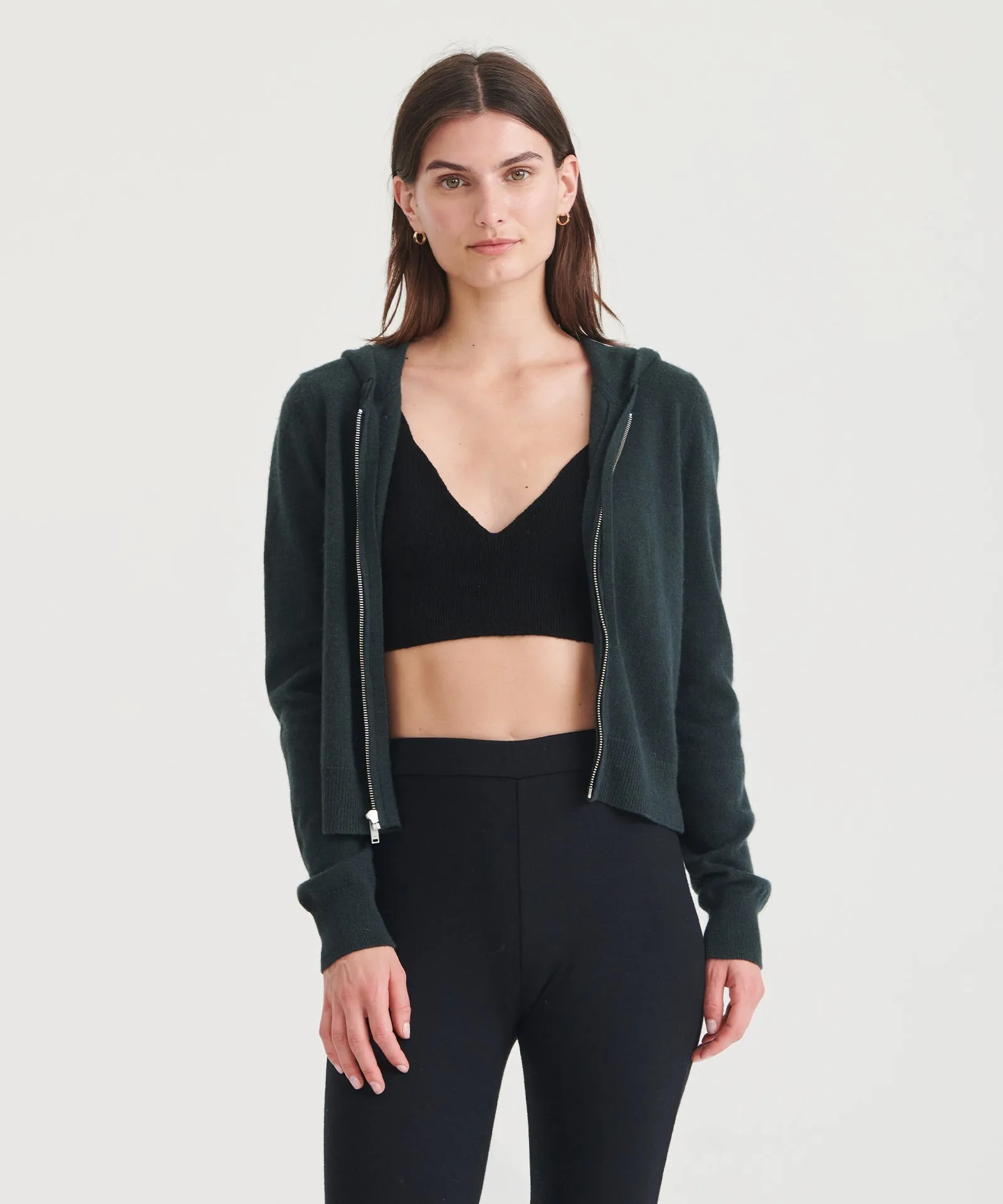 Signature Cashmere Cropped Zip Up Hoodie