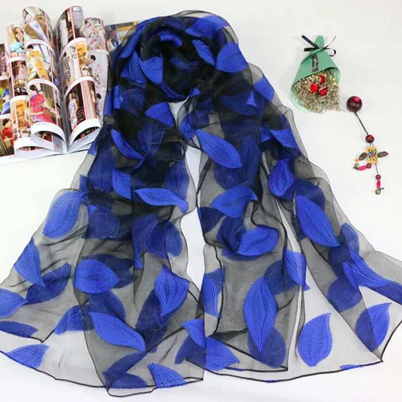 Silk Scarf Womens Summer Breeze Lightweight Sheer Wrap And Shawls Bandana Beach Organza Gauze Lace Hollow Scarf