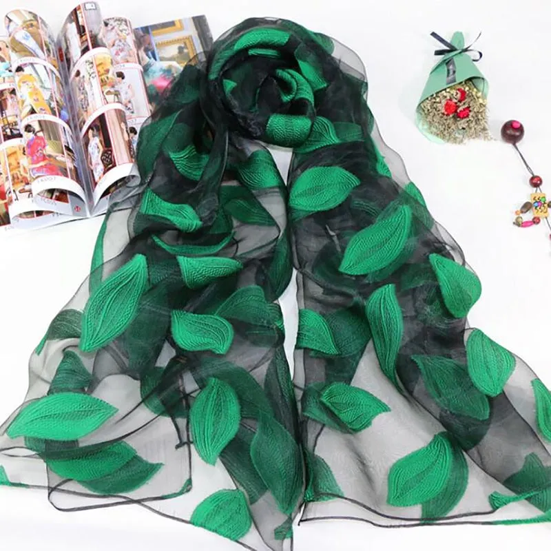 Silk Scarf Womens Summer Breeze Lightweight Sheer Wrap And Shawls Bandana Beach Organza Gauze Lace Hollow Scarf