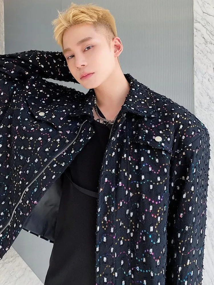 Star Embroidery Sequin Lapel Jacket