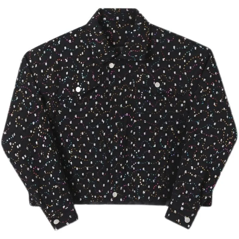 Star Embroidery Sequin Lapel Jacket