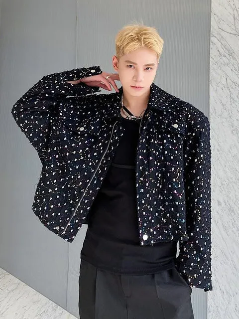 Star Embroidery Sequin Lapel Jacket