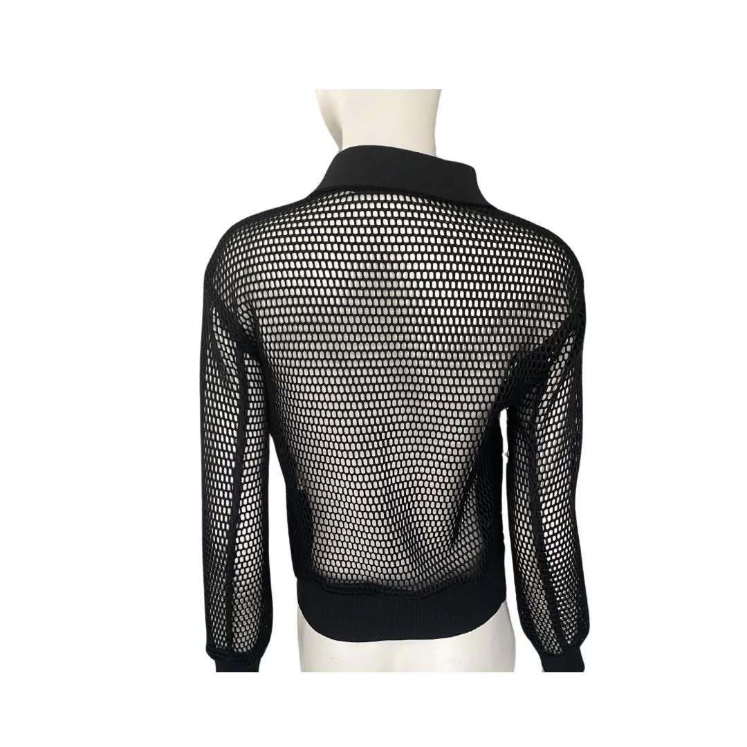 Structured Contrast Mesh Bomber Jacket Black SIZE M