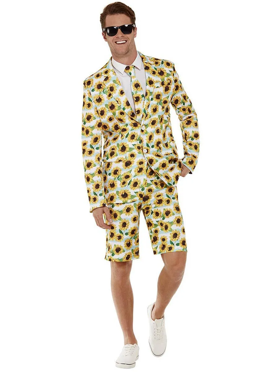 Sunflower Print Mens Stand Out Shorts Costume Suit