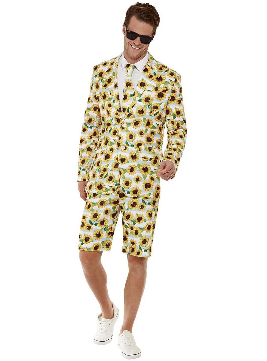 Sunflower Print Mens Stand Out Shorts Costume Suit