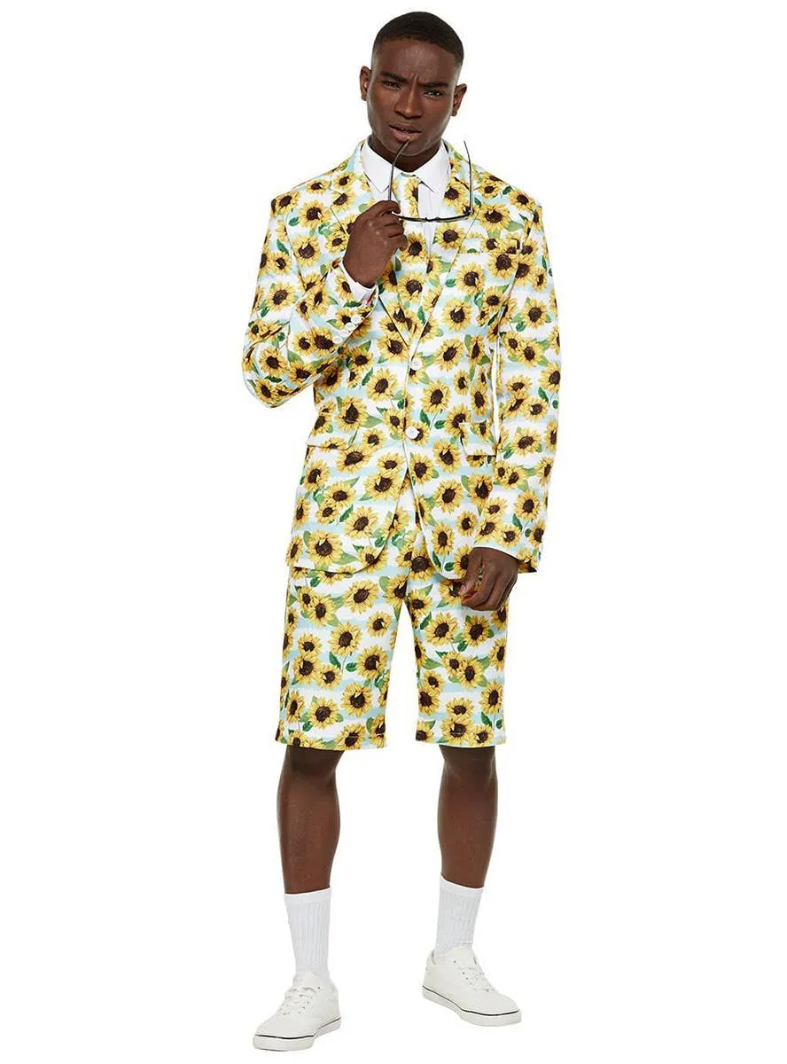 Sunflower Print Mens Stand Out Shorts Costume Suit