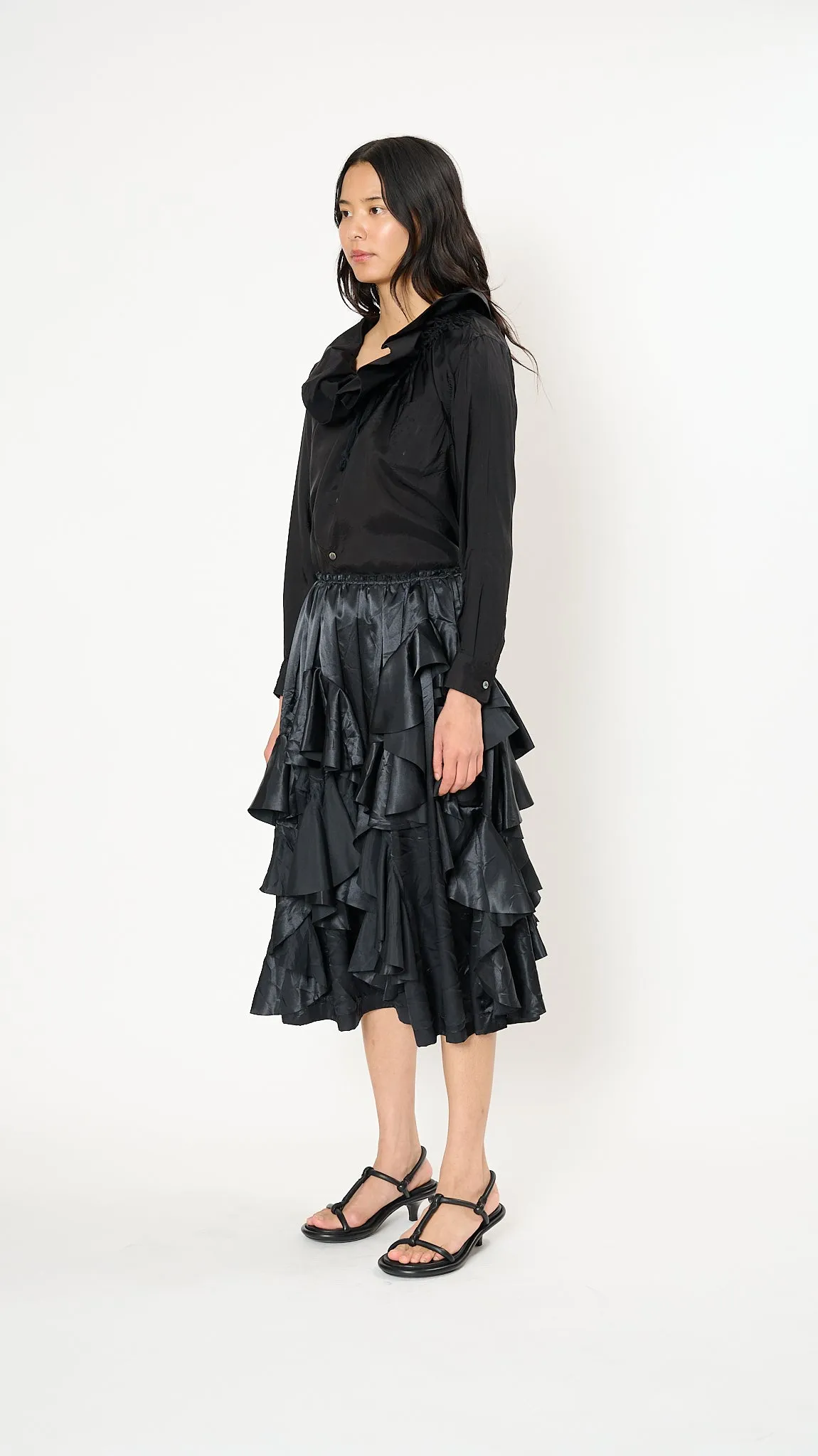 Tiered Ruffle Midi Skirt in Black