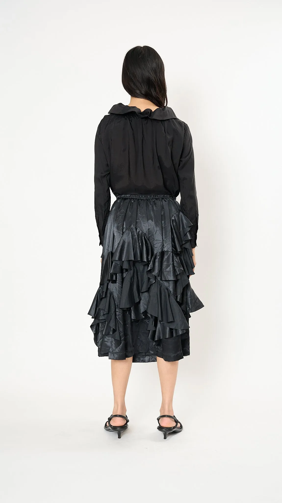 Tiered Ruffle Midi Skirt in Black