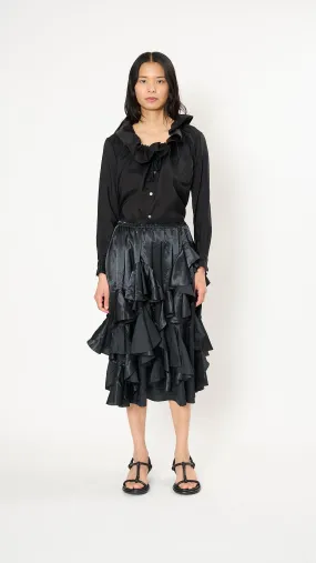 Tiered Ruffle Midi Skirt in Black