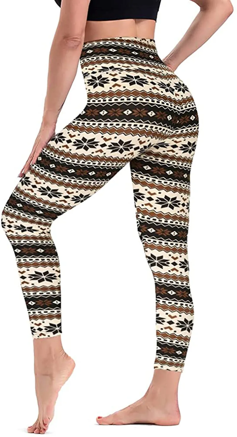 TNNZEET High Waisted Pattern Leggings for Women - Buttery Soft Tummy Control Printed Pants for Workout Yoga