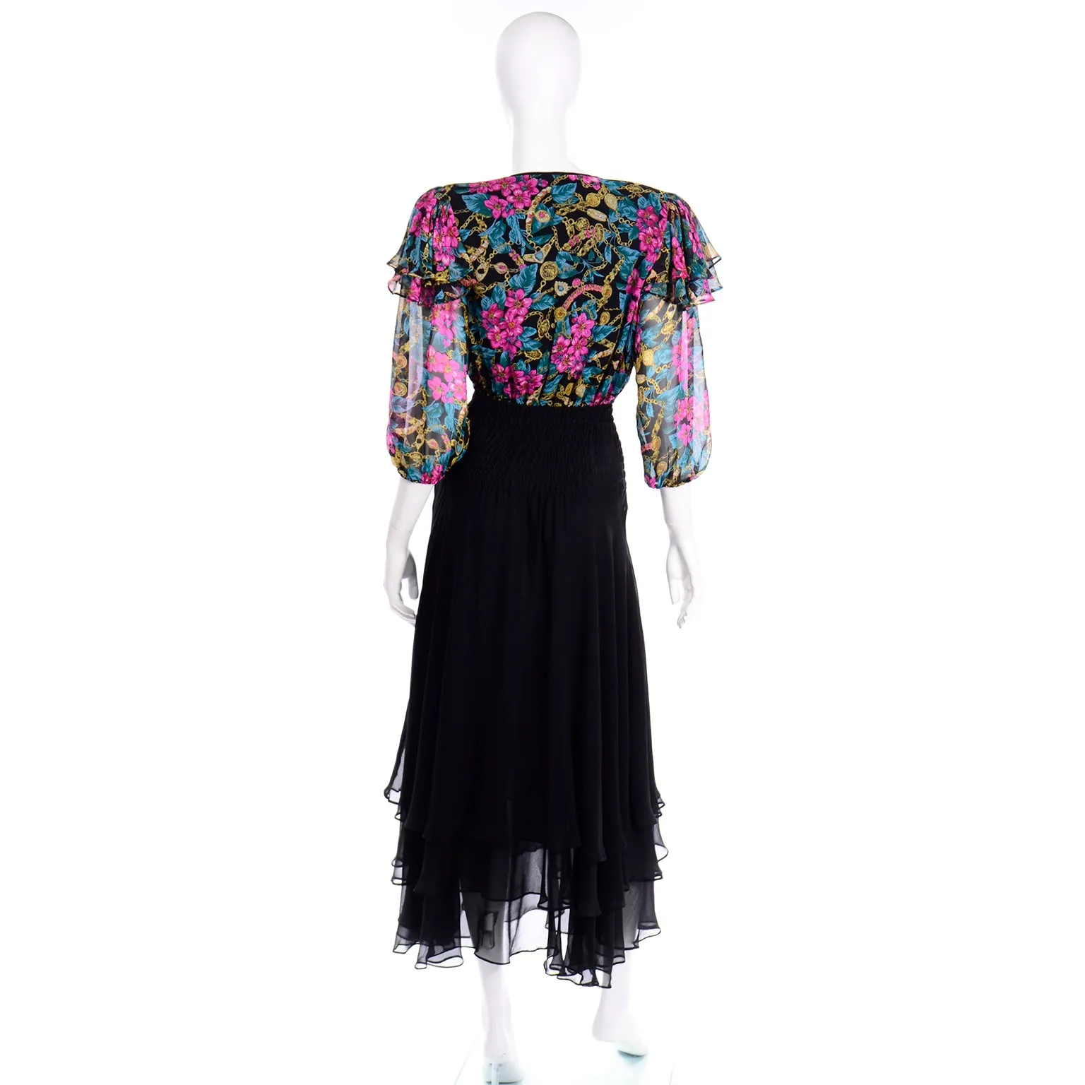 Vintage Diane Freis Limited Edition Silk Dress With Beading Tassels and Head Scarf