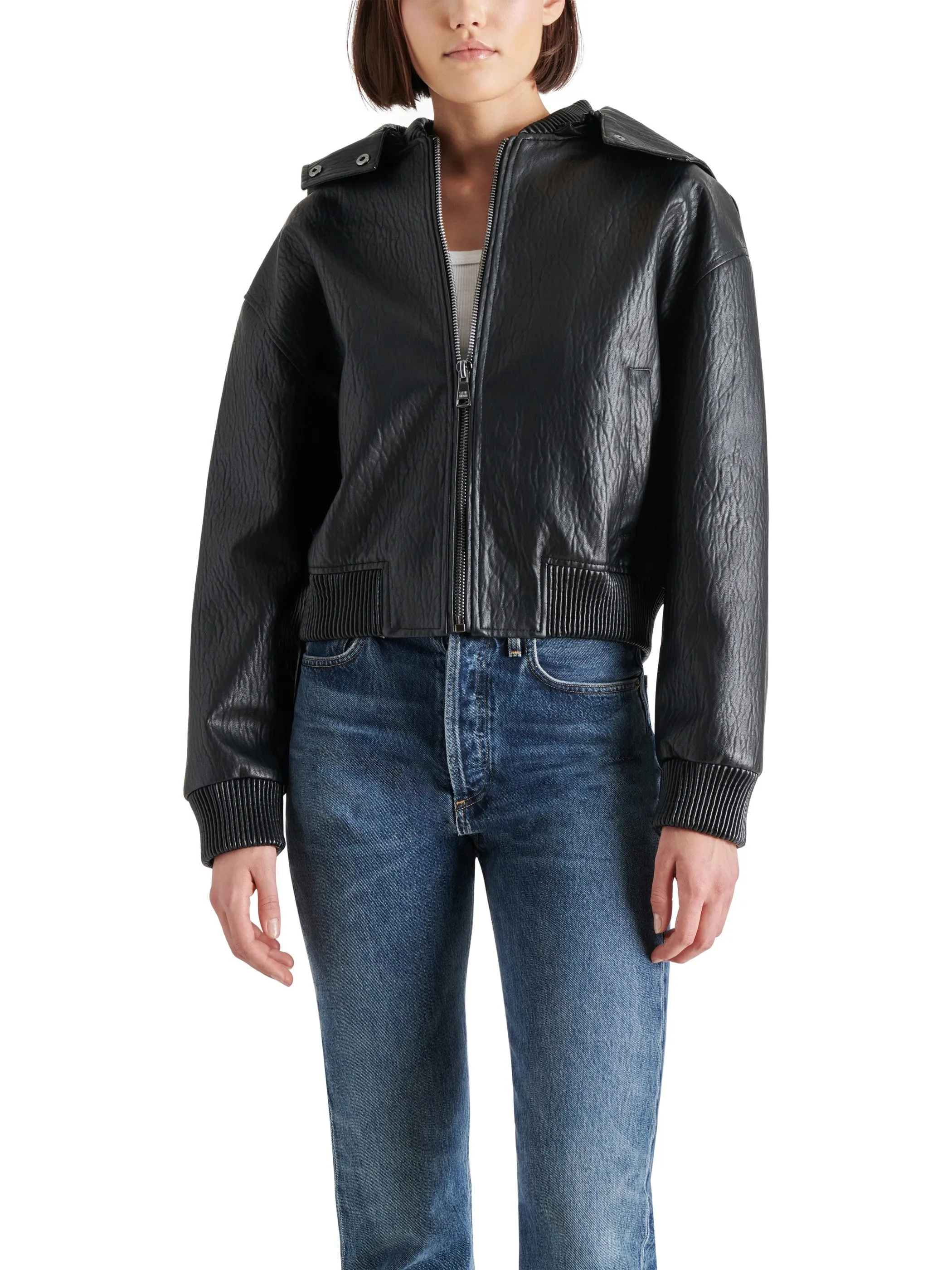 Zephyra Hooded Vegan Leather Jacket